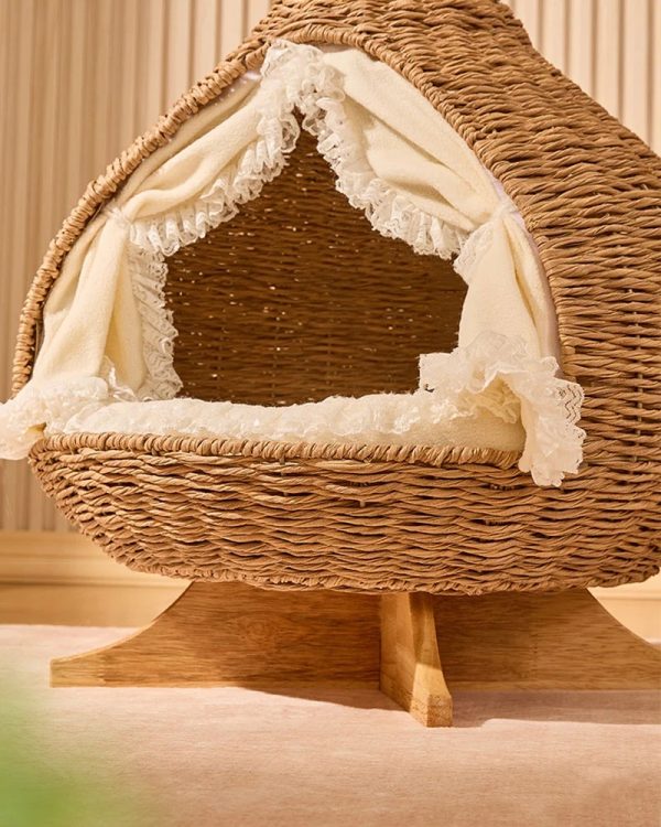 stylish teardrop woven elevated cat bed 14