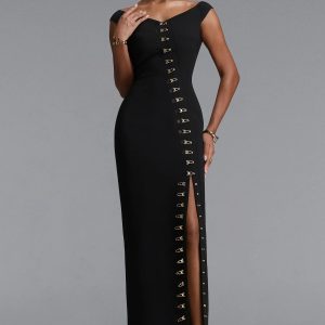 tess vintage off shoulder v neck metal buckle slit black maxi dress 11 tess vintage off shoulder v neck metal buckle slit black maxi dress 11