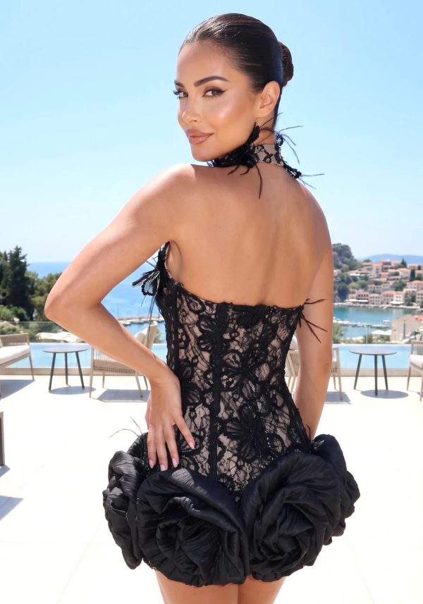 ulanne flower lace mini dress in black 13