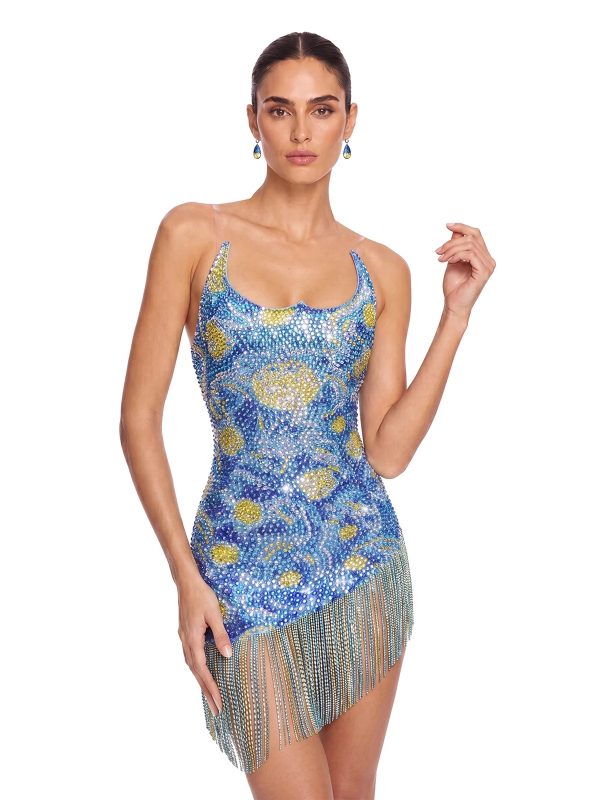 ulven rhinestone fringe mini dress 13