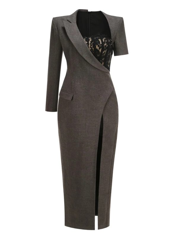 valique lace split blazer maxi dress in dark gray 15