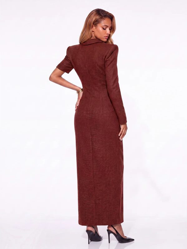 valique lace split blazer maxi dress in red 14