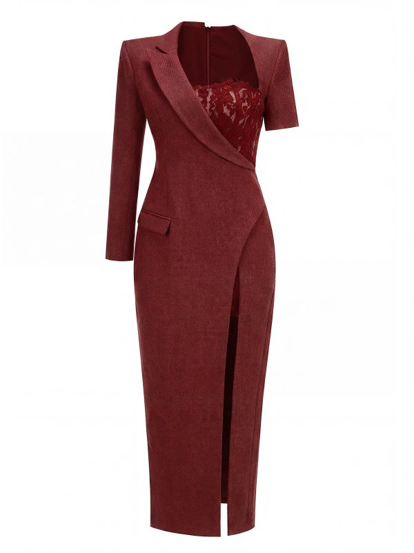 valique lace split blazer maxi dress in red 15