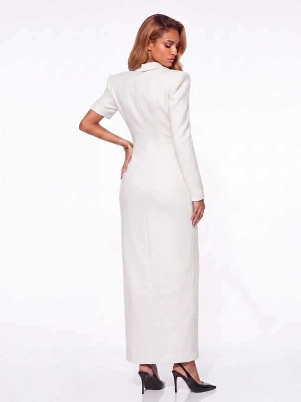 valique lace split blazer maxi dress in white 14