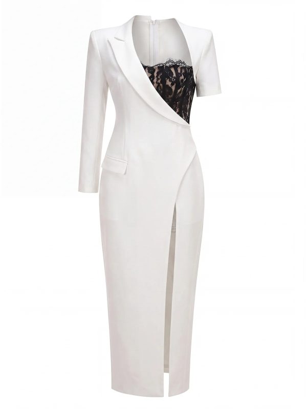 valique lace split blazer maxi dress in white 15