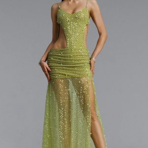 vara sexy strap cutout sequin high slit maxi dress 11