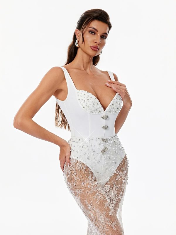 vynora v neck pearl lace maxi dress 18