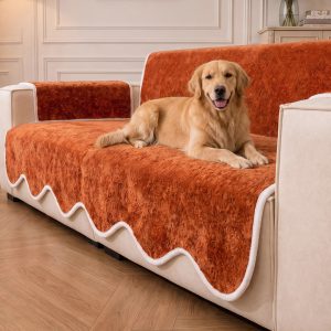 waterproof plush velvet contrast wavy edge couch cover 11