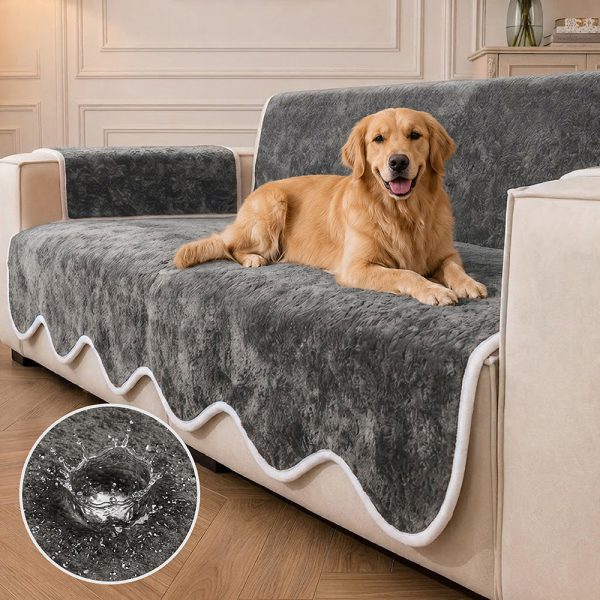 waterproof plush velvet contrast wavy edge couch cover 24