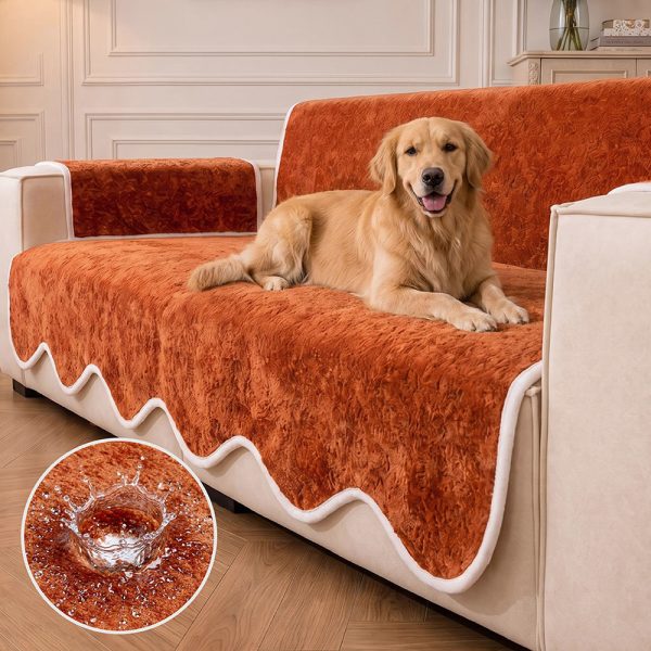 waterproof plush velvet contrast wavy edge couch cover 25