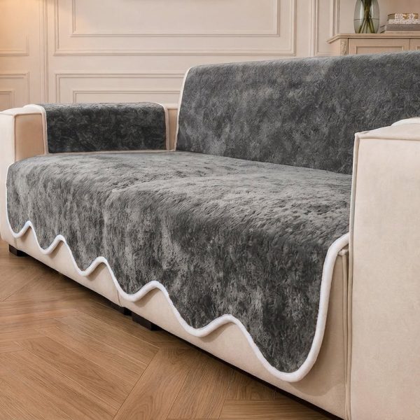 waterproof plush velvet contrast wavy edge couch cover 28