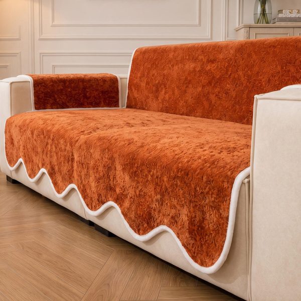 waterproof plush velvet contrast wavy edge couch cover 29