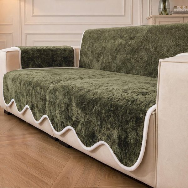 waterproof plush velvet contrast wavy edge couch cover 30