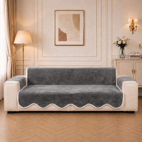 waterproof plush velvet contrast wavy edge couch cover 32