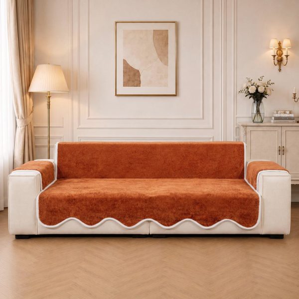 waterproof plush velvet contrast wavy edge couch cover 33