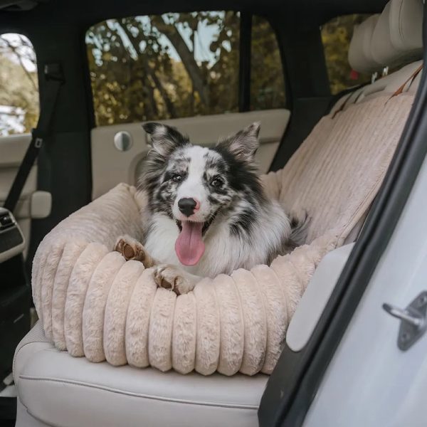 waterproof ribbed plush bolster dog car seat bed with safety tethers 12