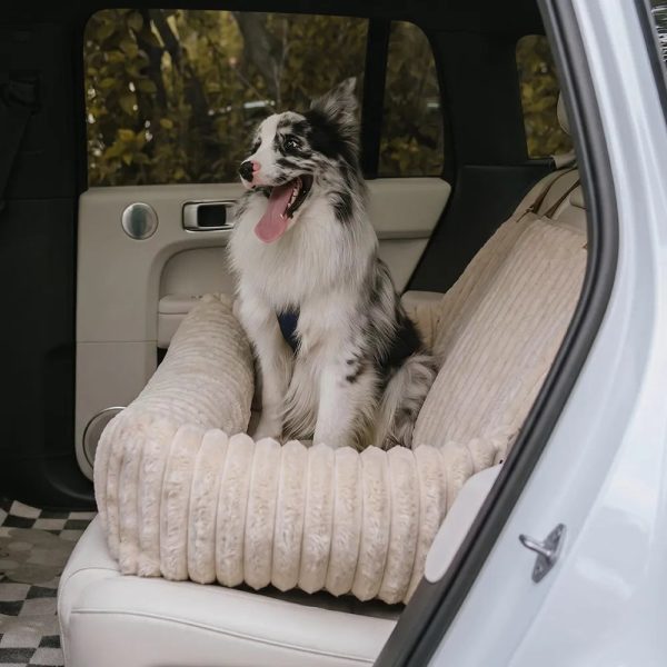 waterproof ribbed plush bolster dog car seat bed with safety tethers 16