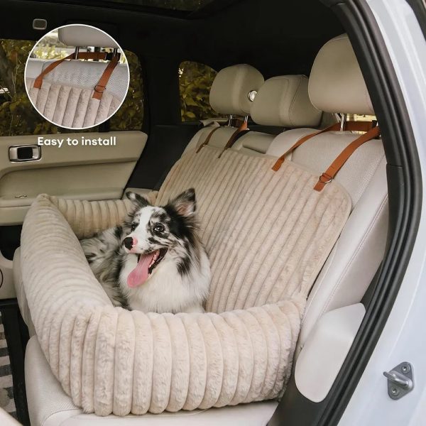 waterproof ribbed plush bolster dog car seat bed with safety tethers 17