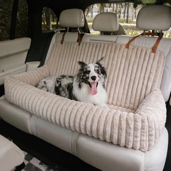 waterproof ribbed plush bolster dog car seat bed with safety tethers 18