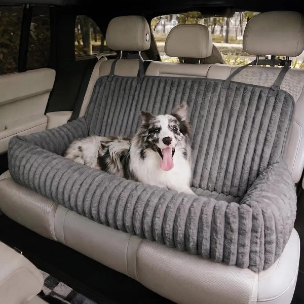 waterproof ribbed plush bolster dog car seat bed with safety tethers 19