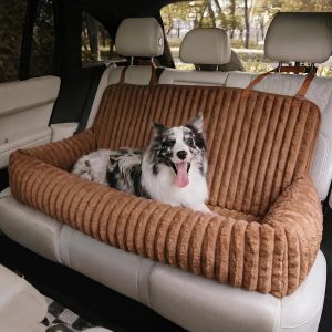 waterproof ribbed plush bolster dog car seat bed with safety tethers 20