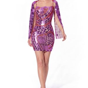 wyral cape sleeve rhinestone acrylic mini dress in purple 11