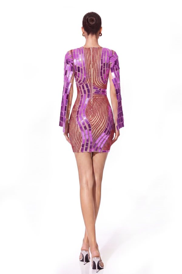 wyral cape sleeve rhinestone acrylic mini dress in purple 15