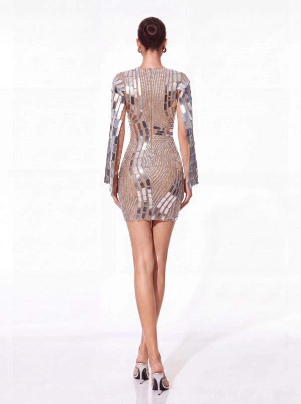 wyral cape sleeve rhinestone acrylic mini dress in silver 14