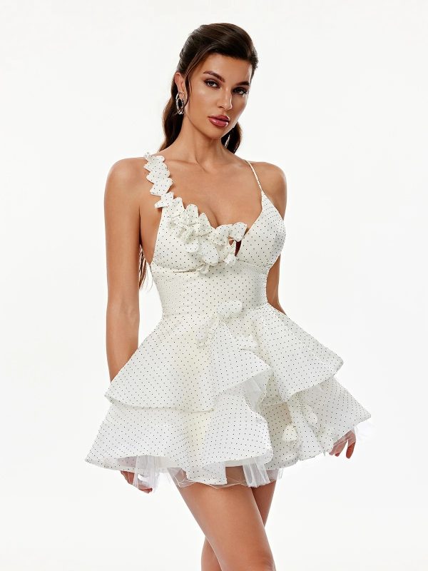 xexis v neck tiered dot mini dress in white 13
