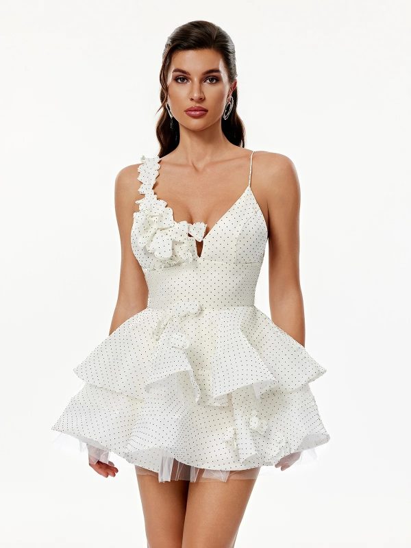 xexis v neck tiered dot mini dress in white 15