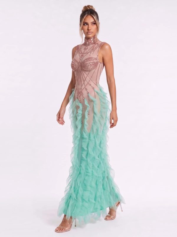 yorven high neck crystal mesh maxi dress 12