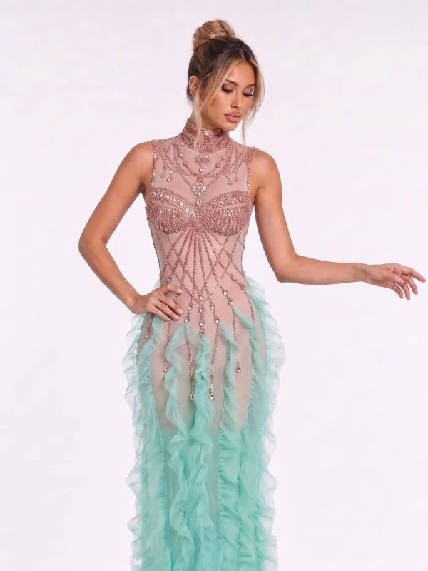yorven high neck crystal mesh maxi dress 13