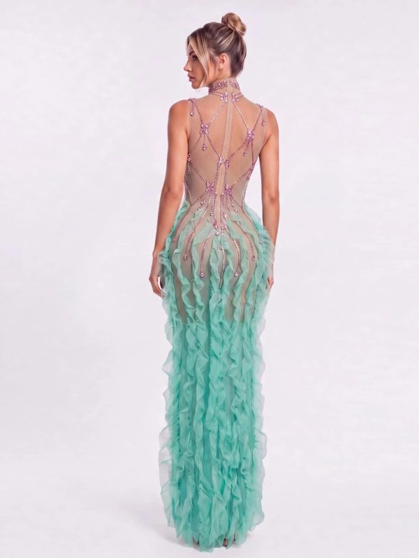 yorven high neck crystal mesh maxi dress 14
