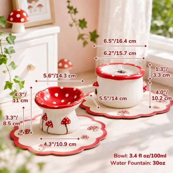 30oz mushroom picnic ceramic cat water fountain 19