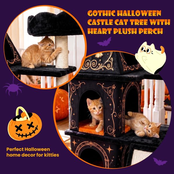 47.2 gothic cat tree with hiding condos, plush basket & scratching post 16
