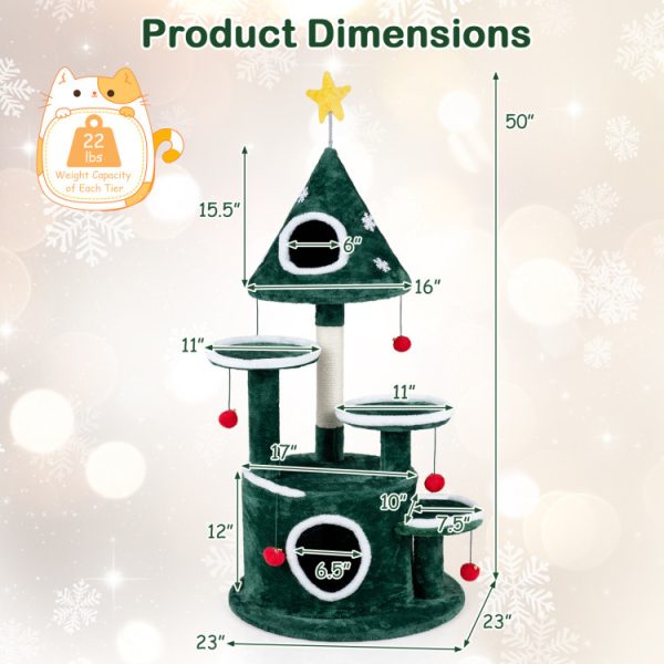 50 christmas cat tree with 2 condos & sisal scratching post 18