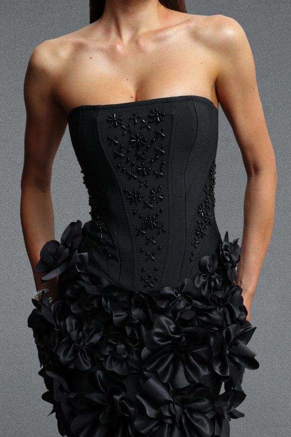 andrea strapless pearl floral mini bandage dress in black 13