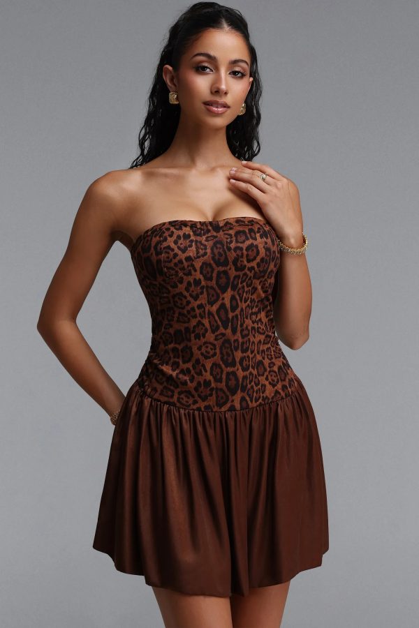 aria strapless leopard print ruched woven mini dress 12