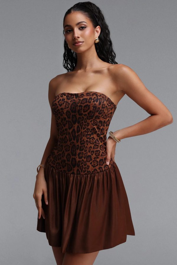 aria strapless leopard print ruched woven mini dress 14