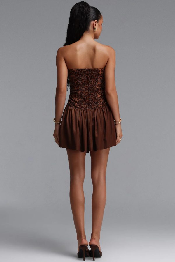 aria strapless leopard print ruched woven mini dress 16