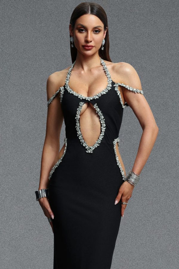 barbara rhinestone embellished bandage maxi dress 12