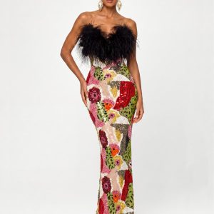 brelkun strapless feather sequin maxi dress 11