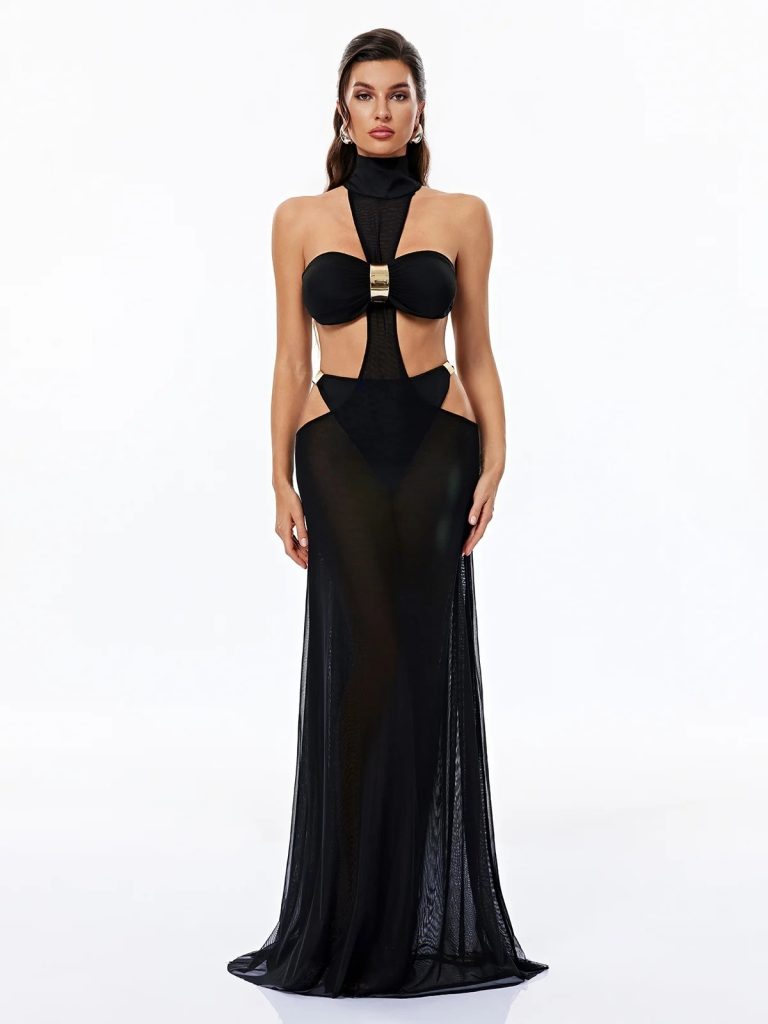 caelum halterneck sheer mesh dress set 11