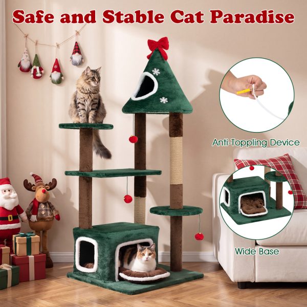 christmas cat tree with 2 condos & removable cushion 13