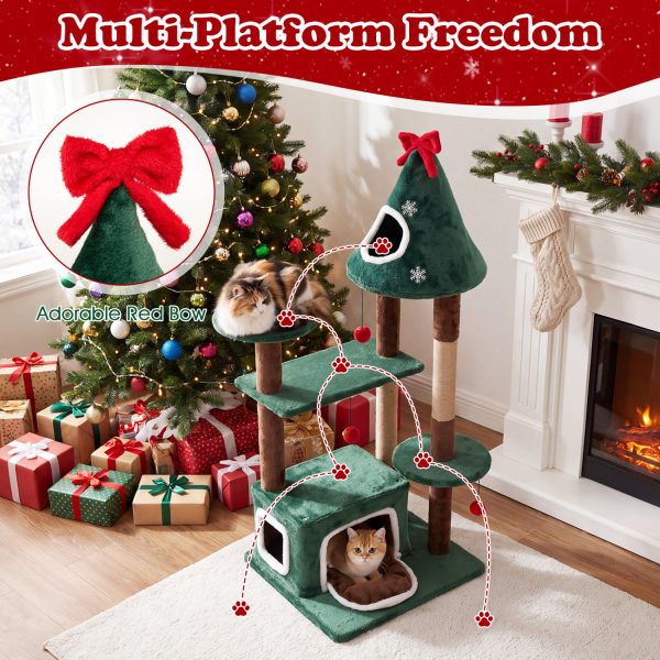 christmas cat tree with 2 condos & removable cushion 17