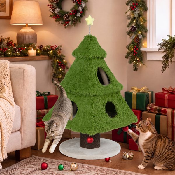 christmas cat tree with scratching post & dangling balls 12