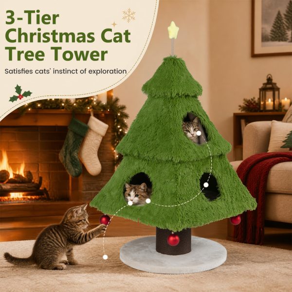 christmas cat tree with scratching post & dangling balls 13