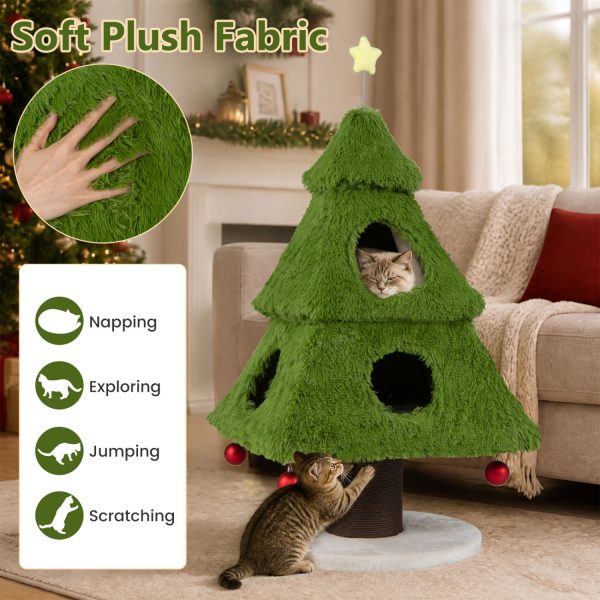 christmas cat tree with scratching post & dangling balls 14