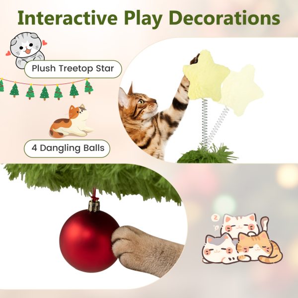 christmas cat tree with scratching post & dangling balls 15