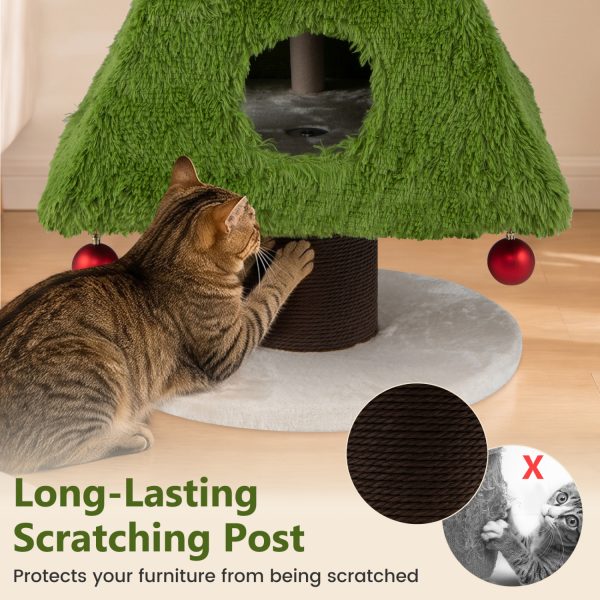 christmas cat tree with scratching post & dangling balls 16